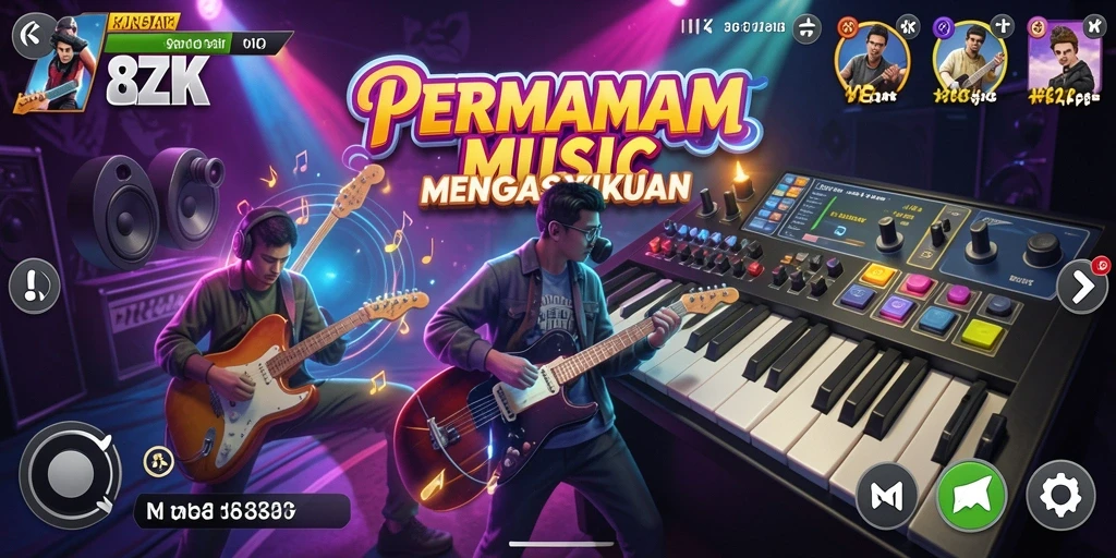 Tampilan gameplay 8ZK menunjukkan interaksi pemain dengan musik.