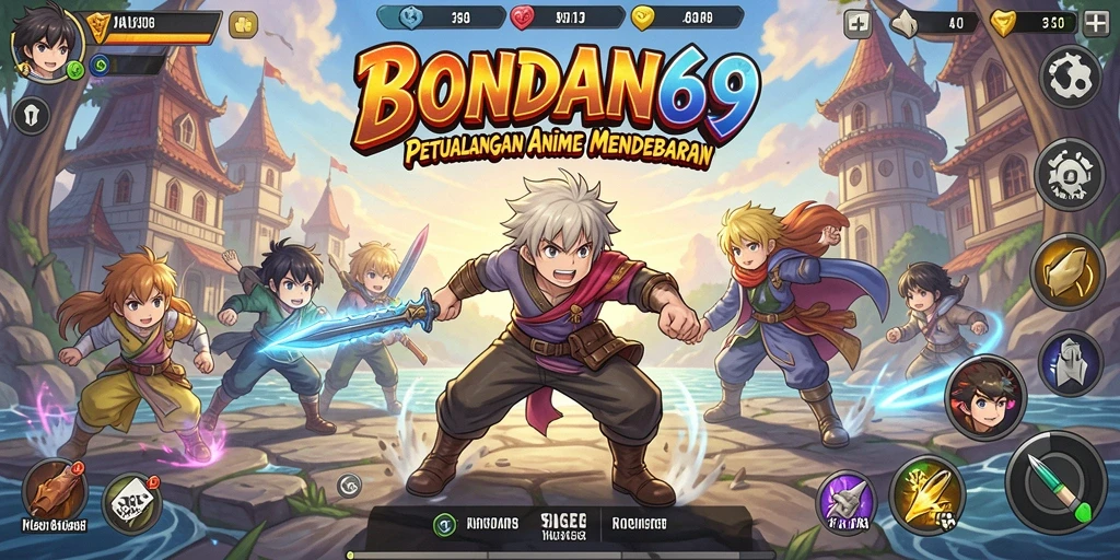 Tampilan utama BONDAN69 menampilkan karakter anime dalam aksi seru.