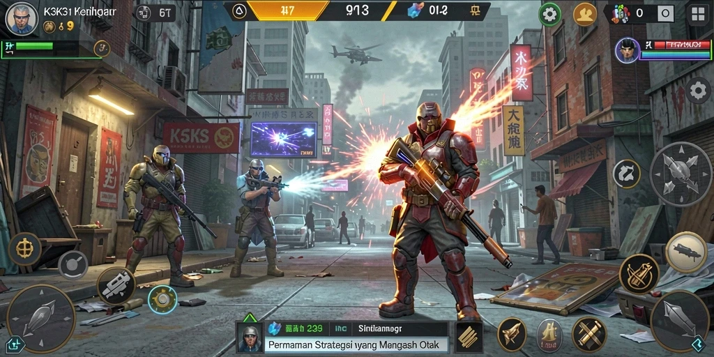 Tangkapan layar gameplay K3K3 yang menunjukkan momen strategis yang mendebarkan.