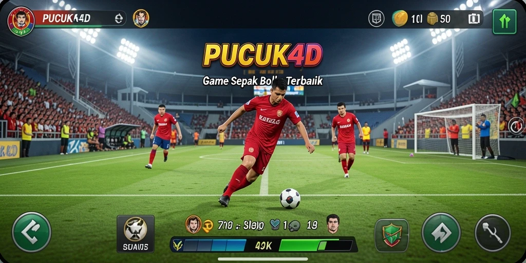 Screenshot gameplay PUCUK4D menampilkan aksi seru di lapangan sepak bola.